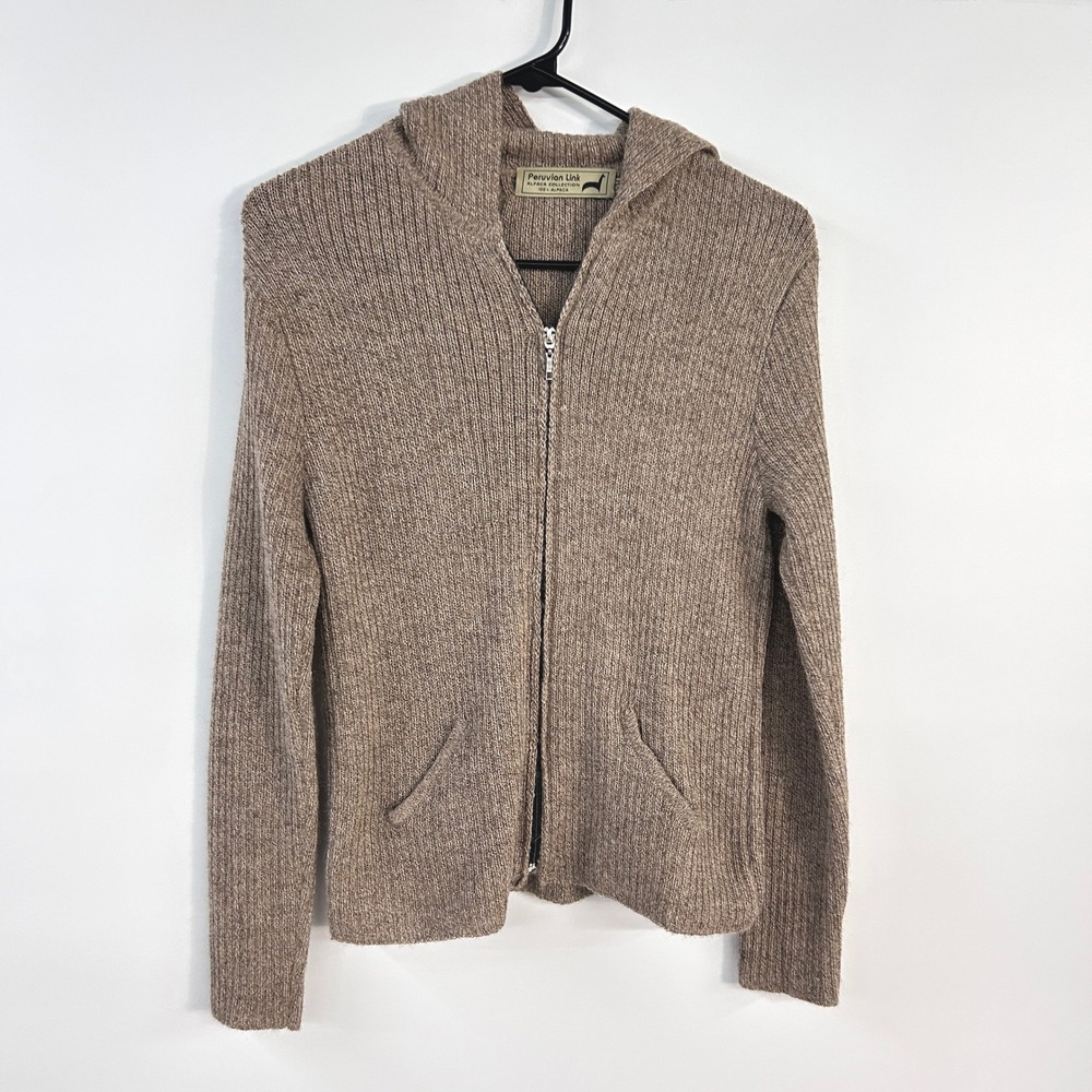 Peruvian Link 100% Alpaca Hooded Zip Cardigan Small Made Peru Heritage Knit